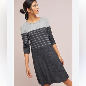 Anthropologie Erica Brushed Tunic Dress Striped Grey Black Size Small